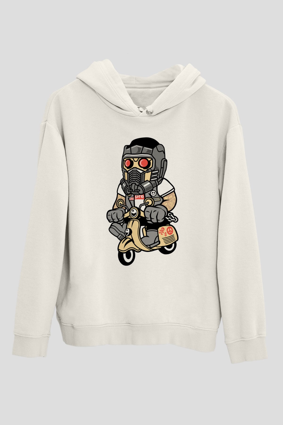 Star Lord Scooter Baskılı Beyaz Unisex Hoodie