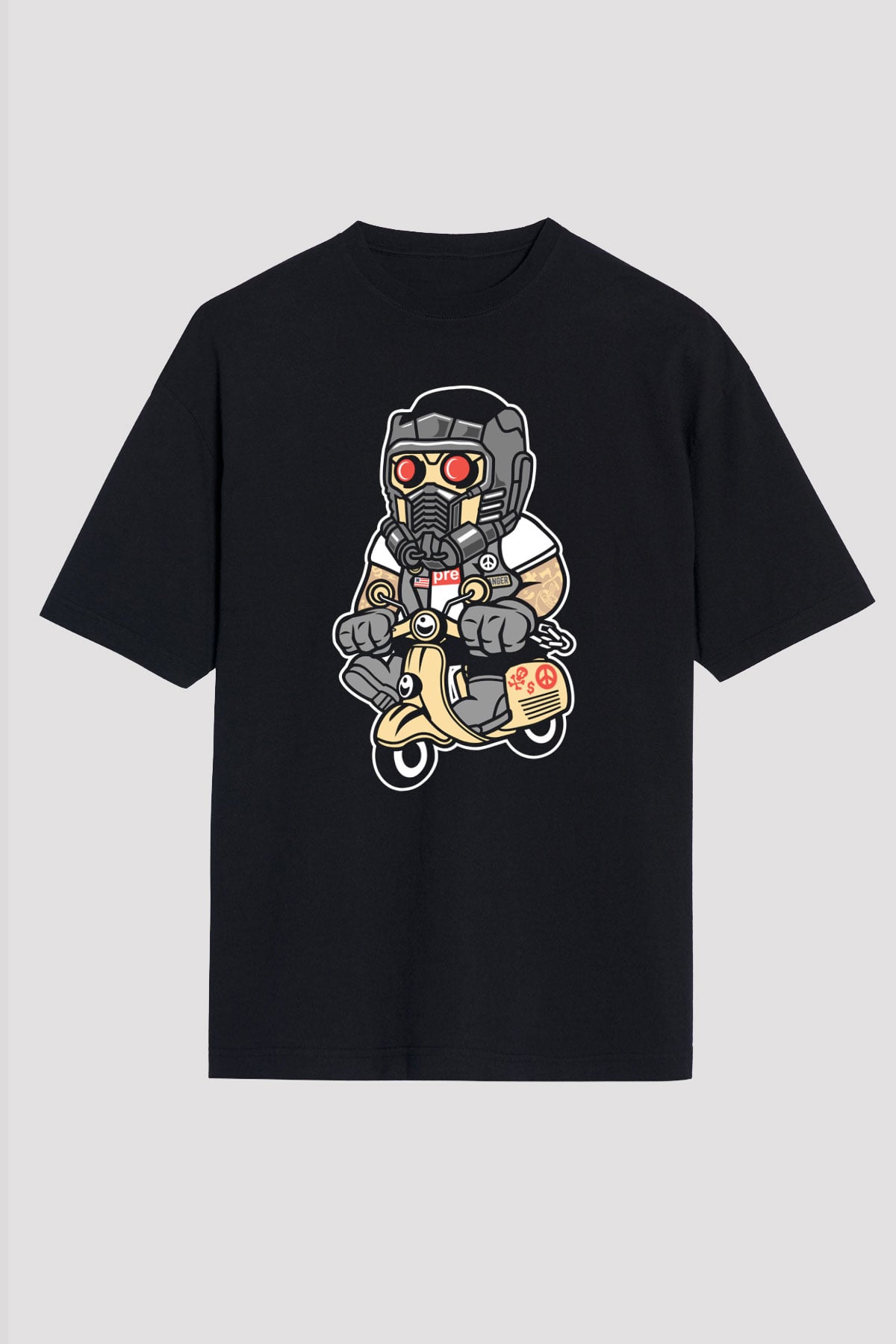 Star Lord Scooter Baskılı Siyah Unisex Oversize Tişört