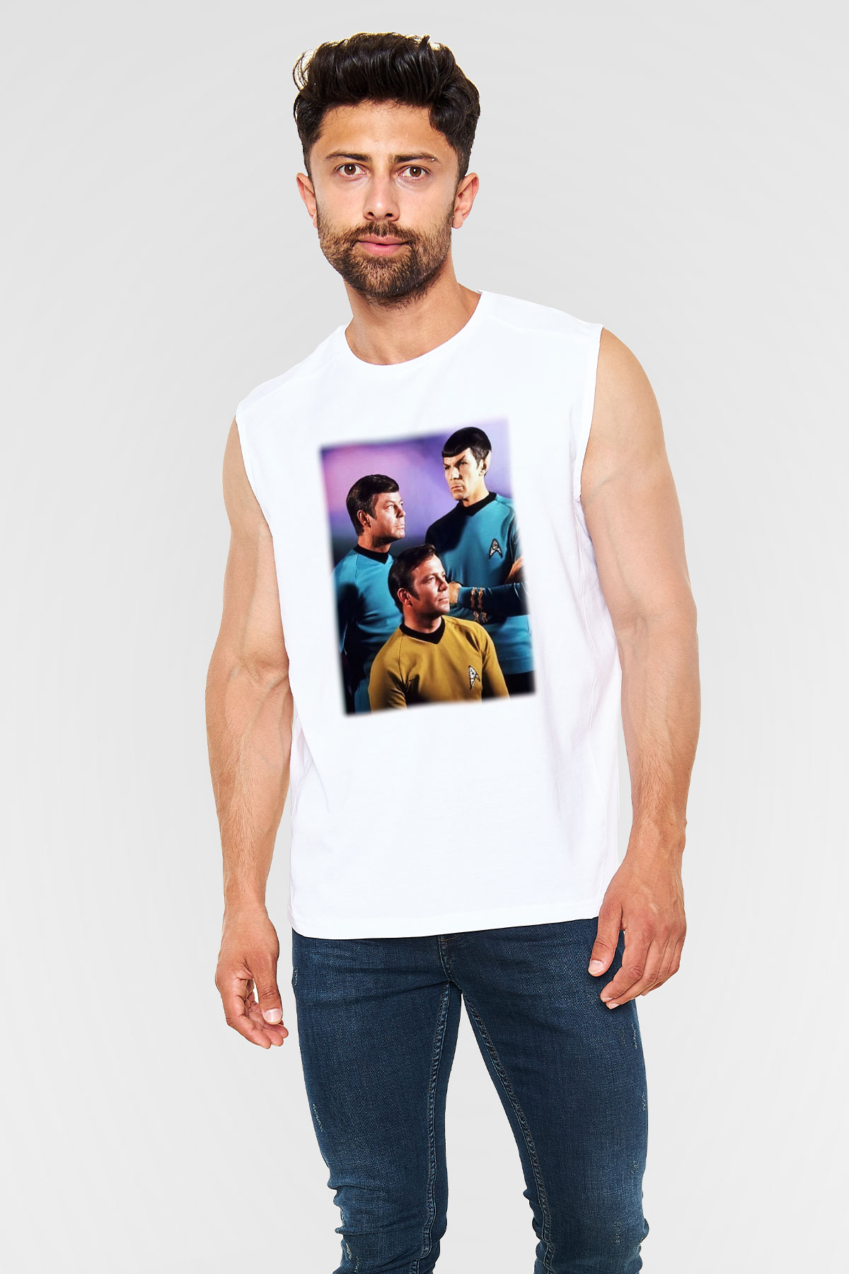 Star Trek Beyaz Unisex Kolsuz Tişört