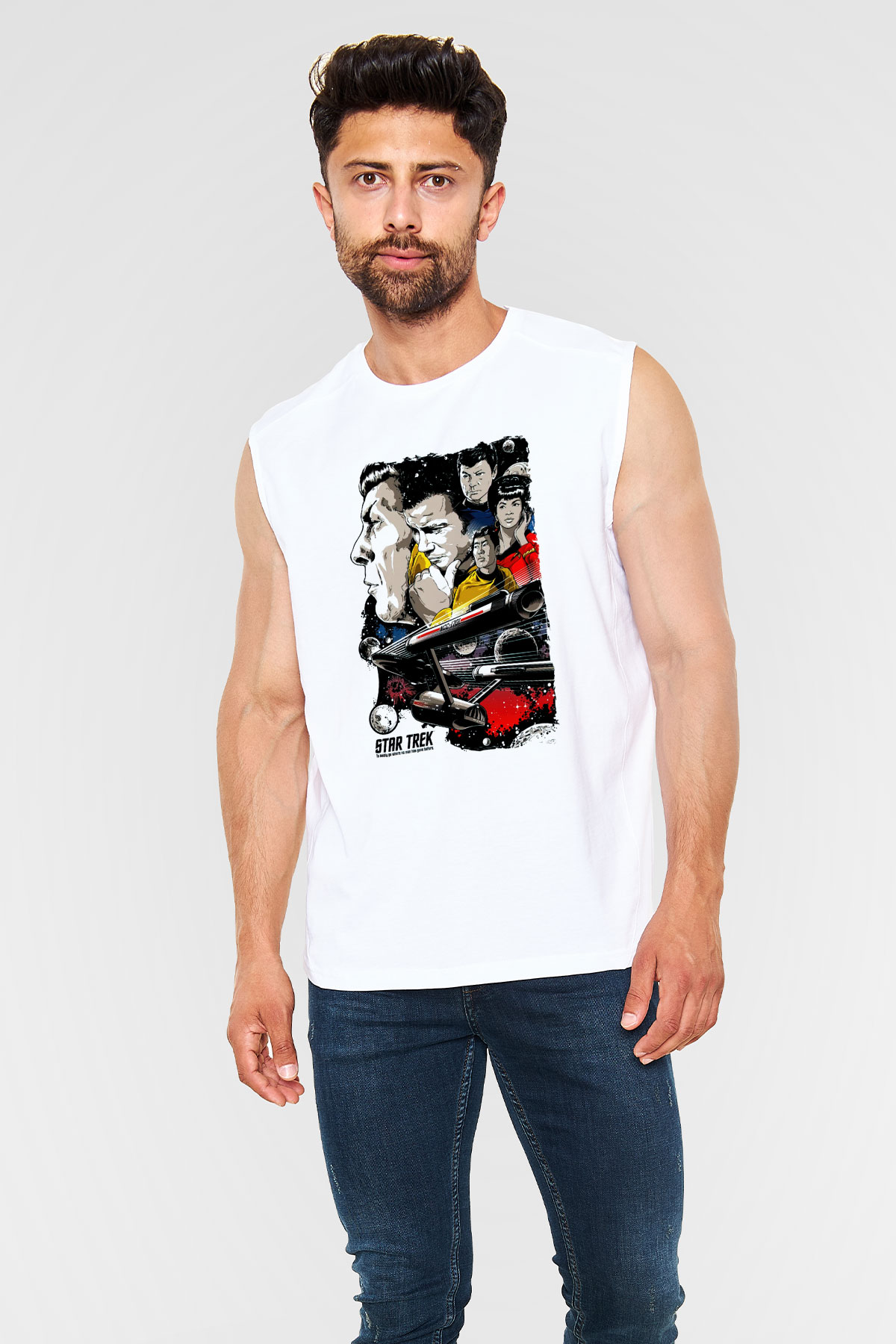 Star Trek Beyaz Unisex Kolsuz Tişört