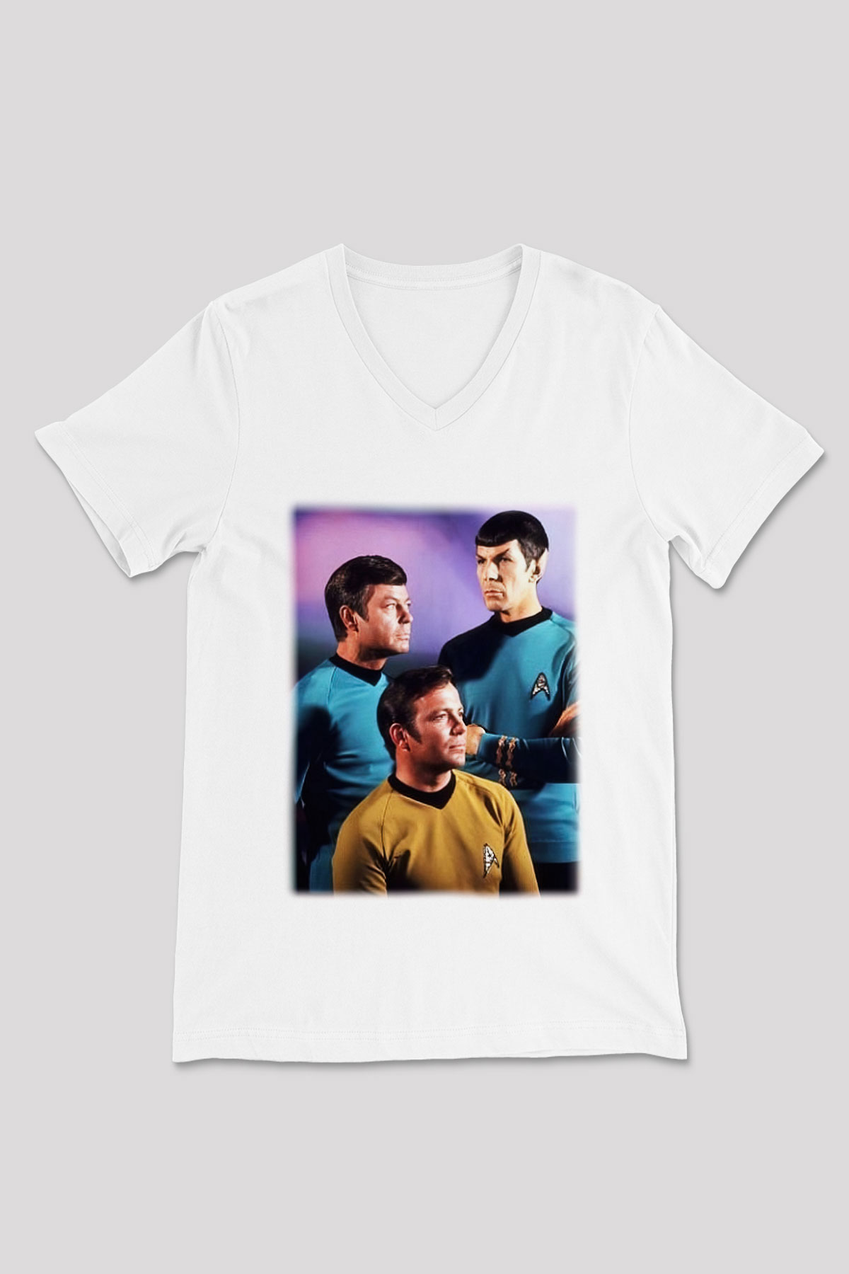 Star Trek Beyaz Unisex V Yaka Tişört T-Shirt