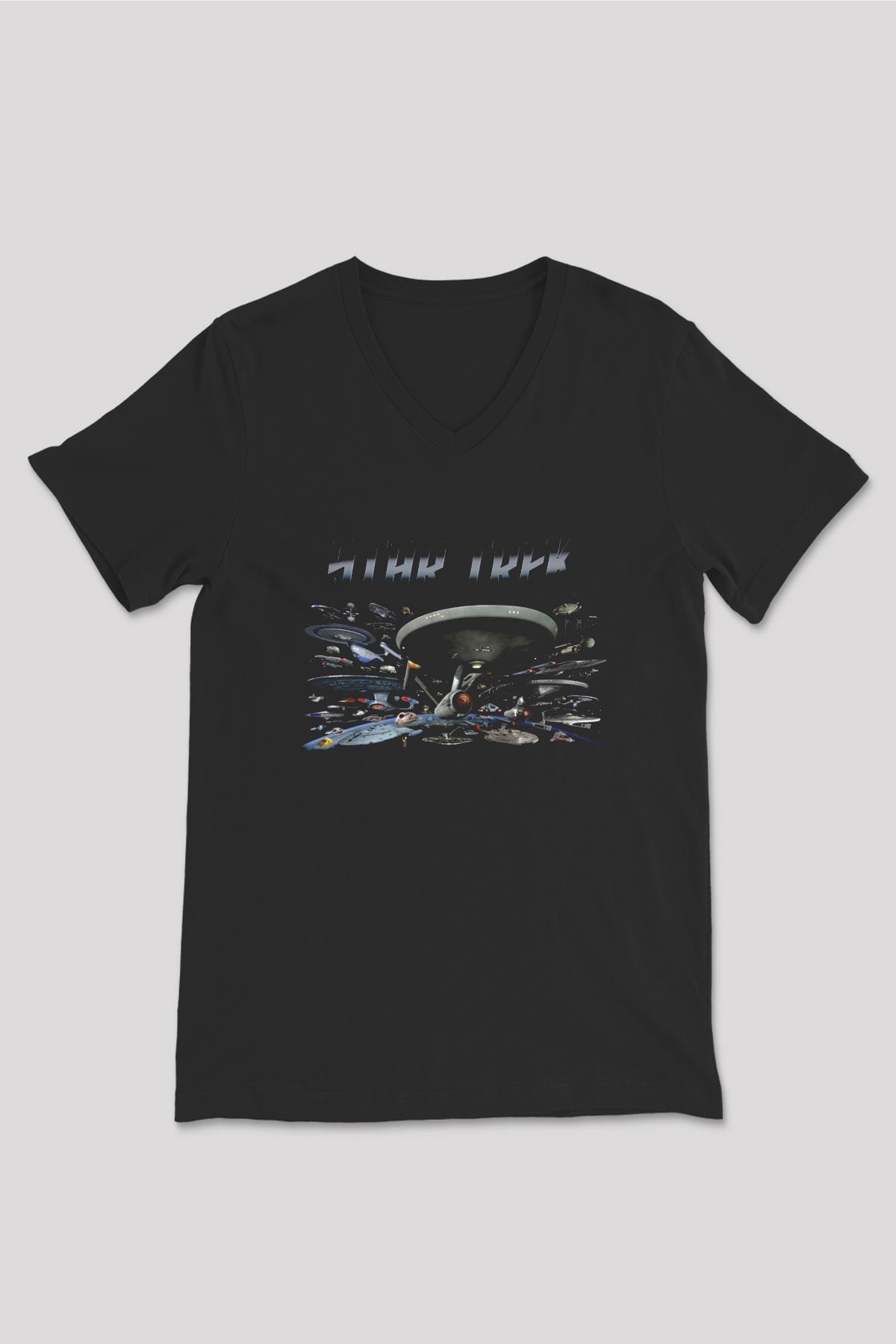 Star Trek Siyah Unisex V Yaka Tişört