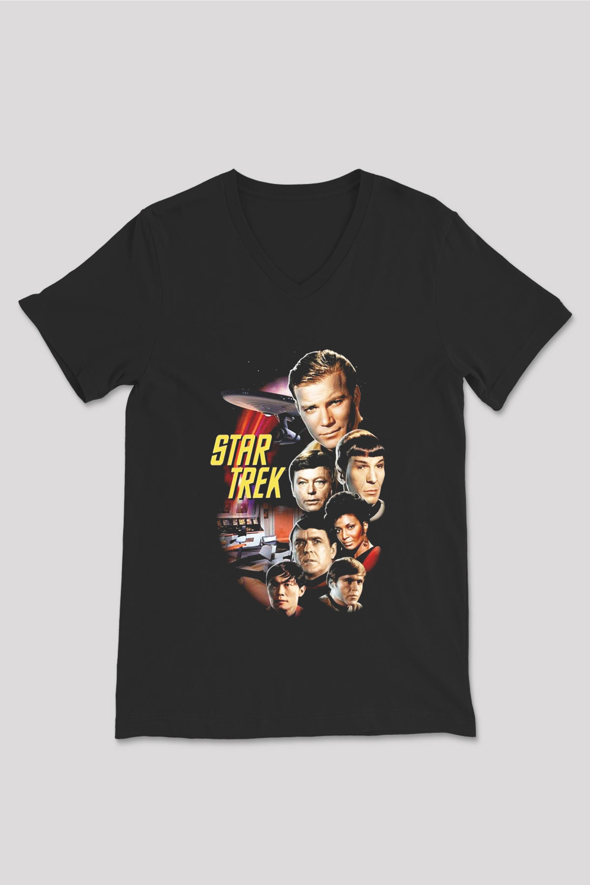 Star Trek Siyah Unisex V Yaka Tişört T-Shirt