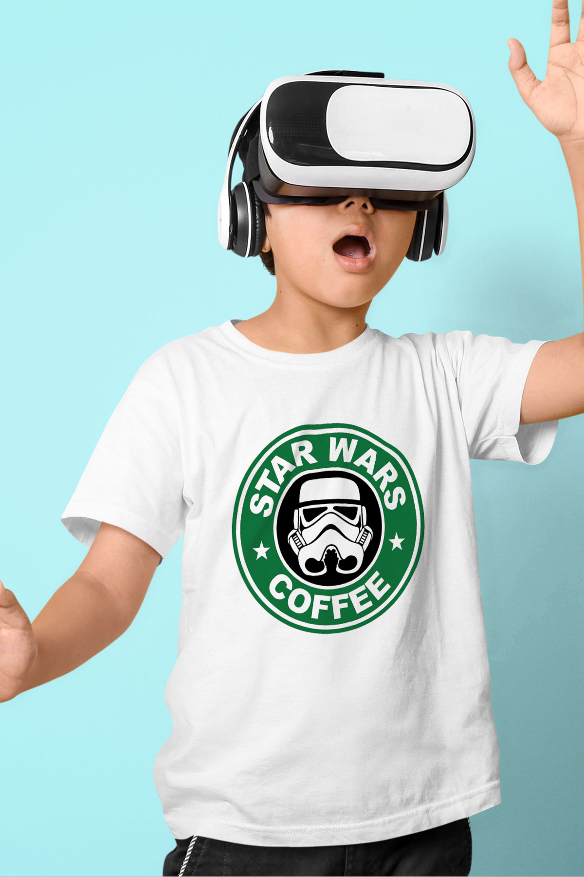 Star Wars Baskılı Beyaz Unisex Çocuk Tişört