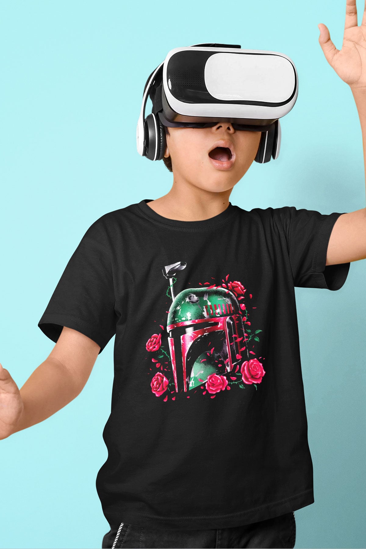 Star Wars Baskılı Siyah Unisex Çocuk Tişört