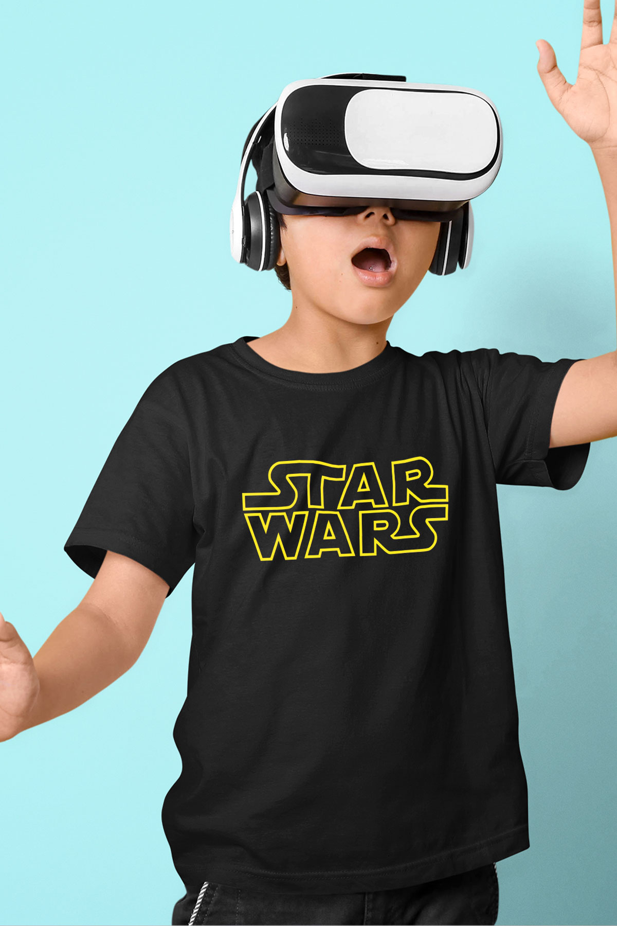 Star Wars Baskılı Siyah Unisex Çocuk Tişört