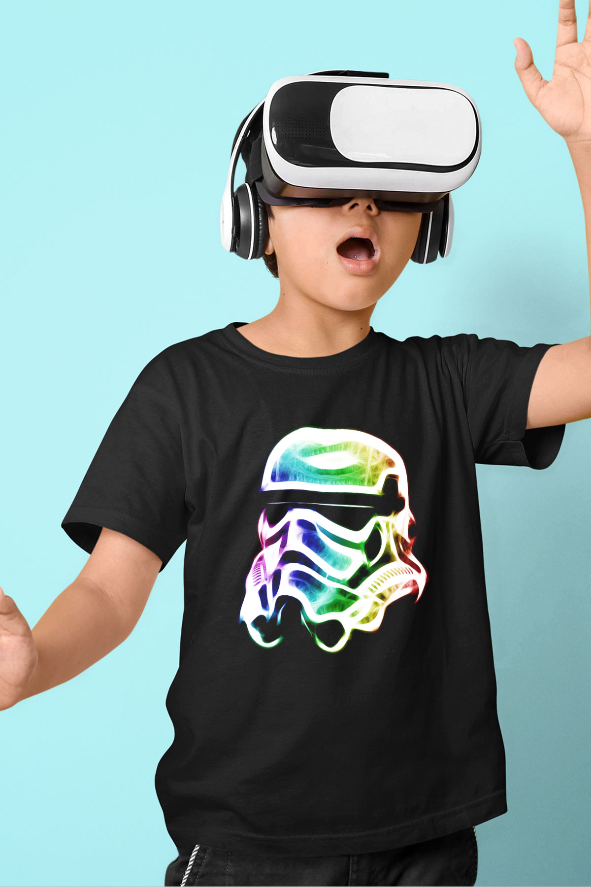 Star Wars Baskılı Siyah Unisex Çocuk Tişört