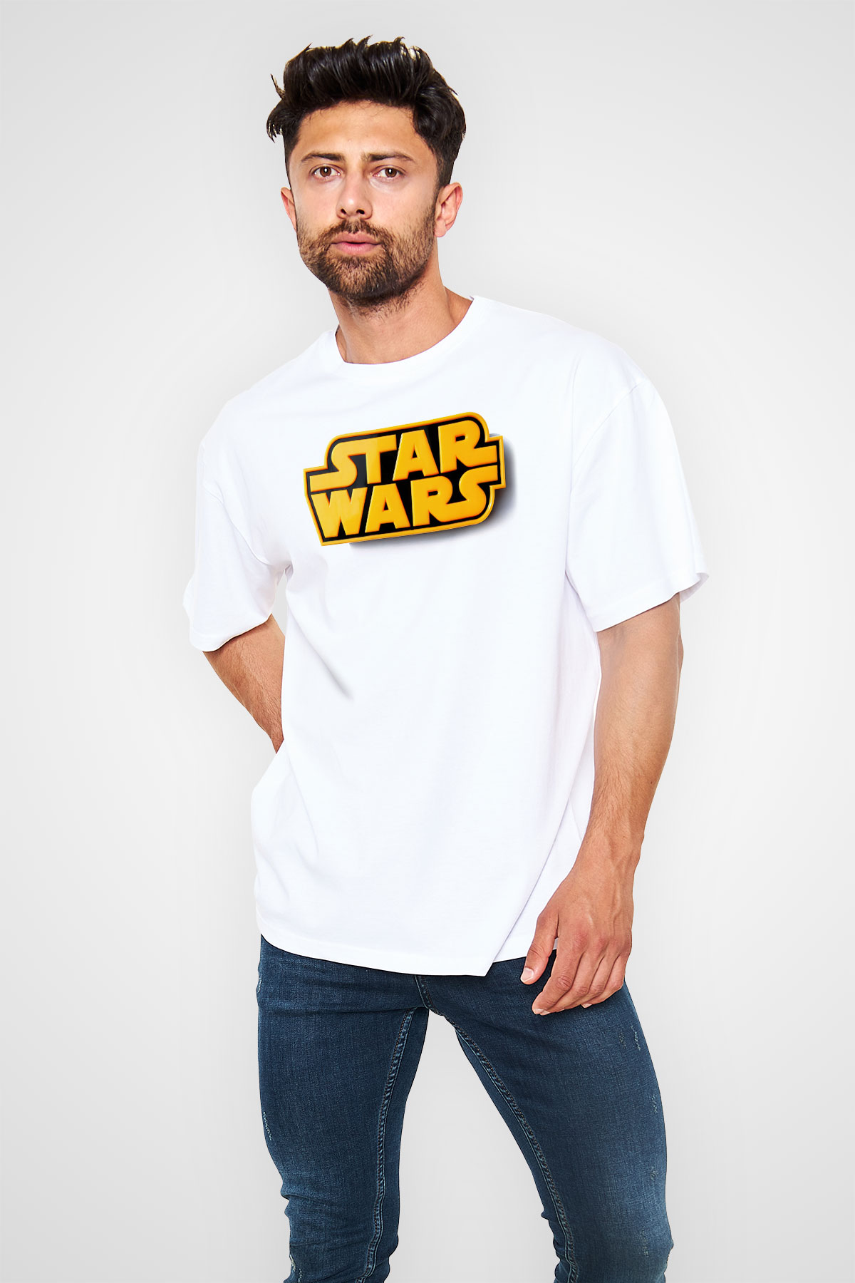 Star Wars Beyaz Unisex Oversize Tişört T-Shirt