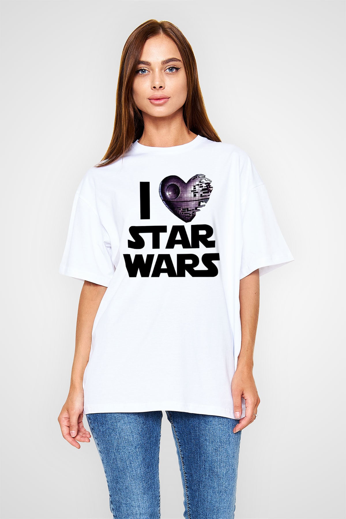 Star Wars Beyaz Unisex Oversize Tişört T-Shirt