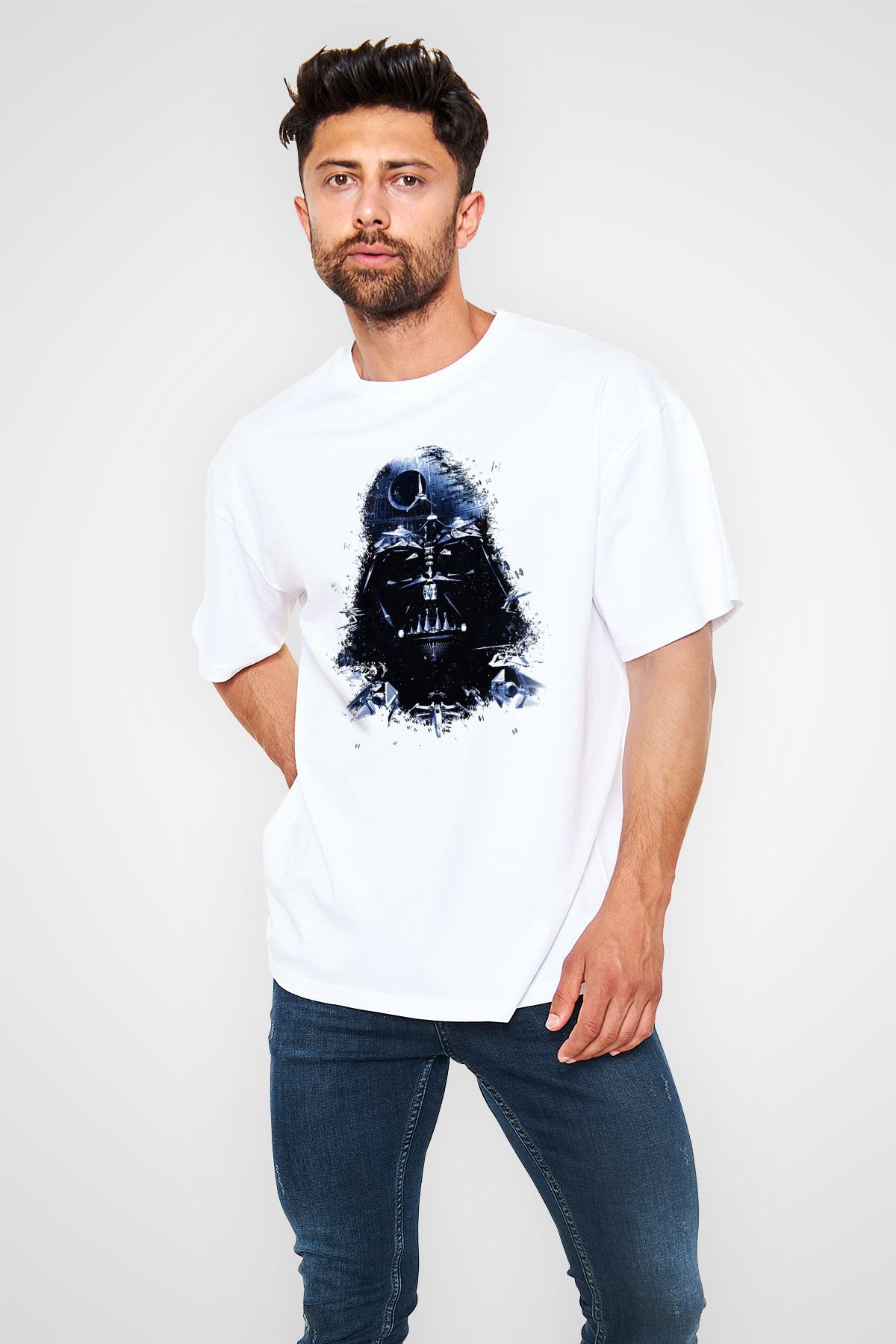 Star Wars Beyaz Unisex Oversize Tişört T-Shirt
