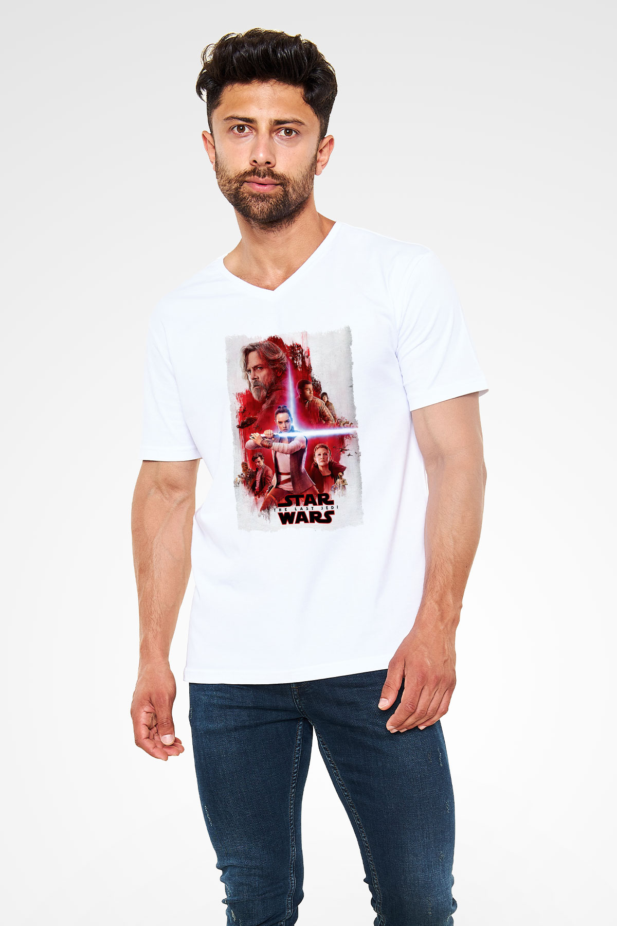 Star Wars Beyaz Unisex V Yaka Tişört
