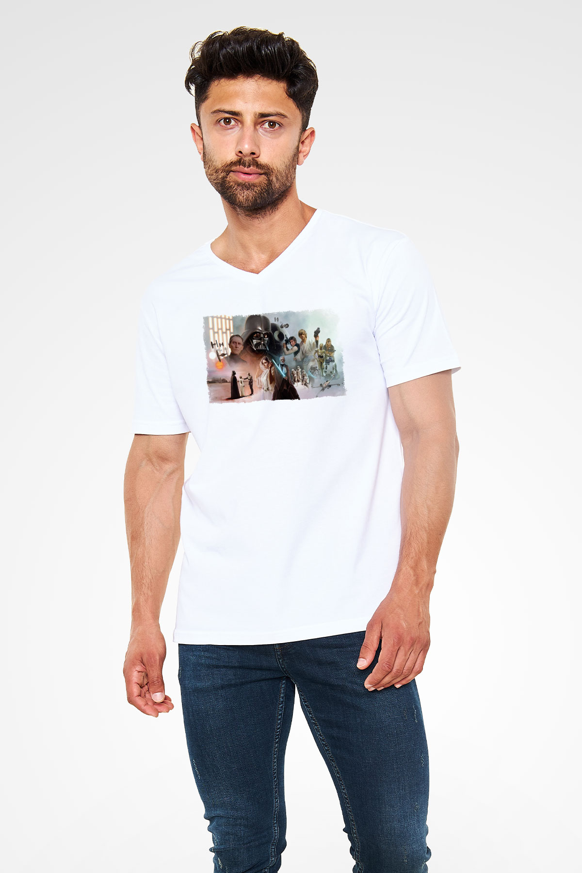 Star Wars Beyaz Unisex V Yaka Tişört
