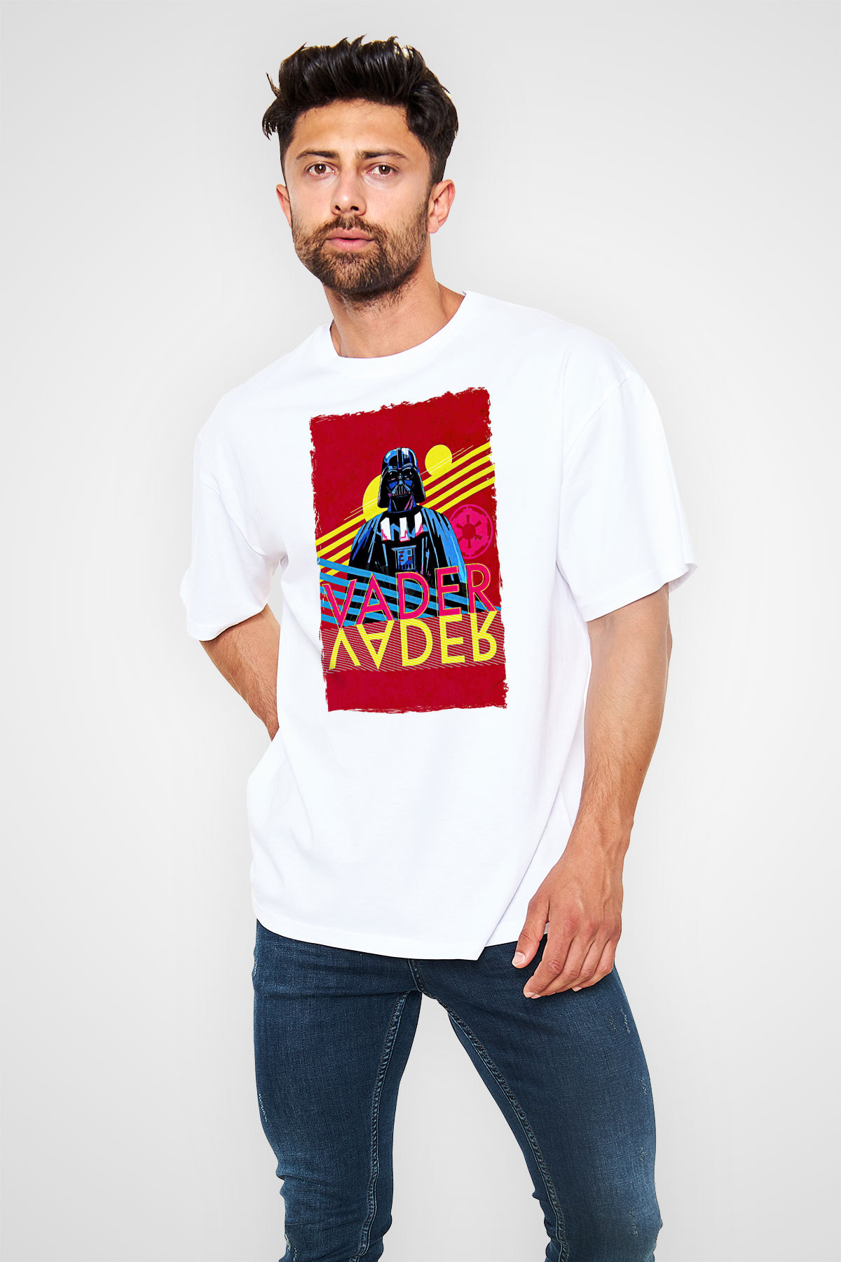 Star Wars (Dart Vader) Baskılı Beyaz Unisex Oversize Tişört - Tshirt