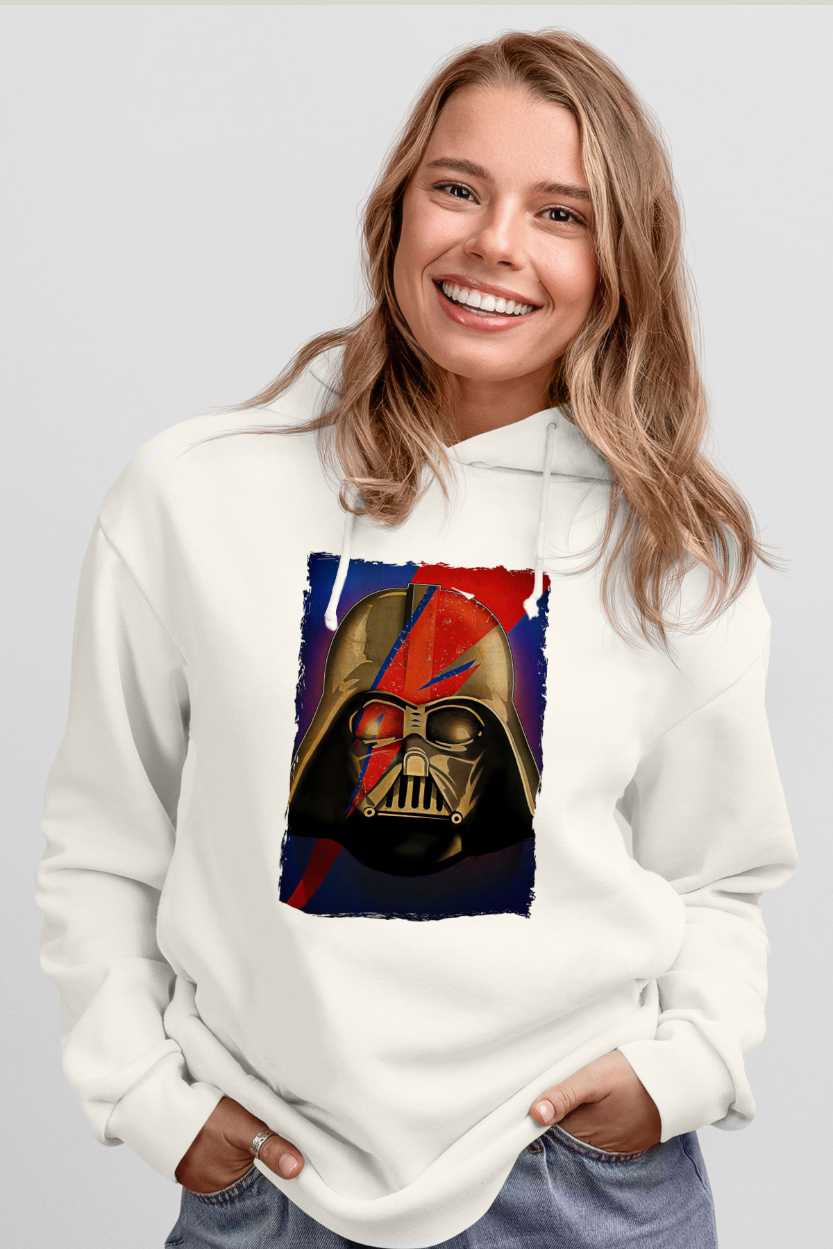 Star Wars (Dart Vader) Baskılı Beyaz Unisex Hoodie