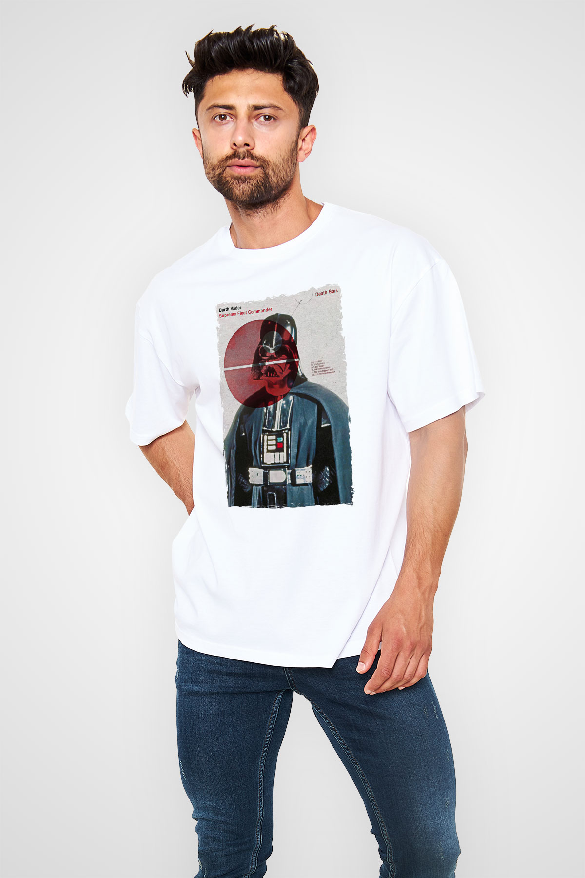 Star Wars (Dart Vader) Baskılı Beyaz Unisex Oversize Tişört - Tshirt