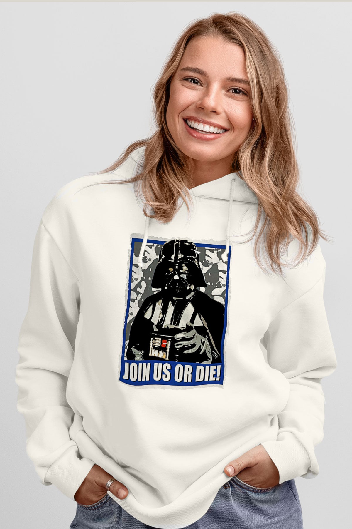 Star Wars (Dart Vader) Baskılı Beyaz Unisex Hoodie