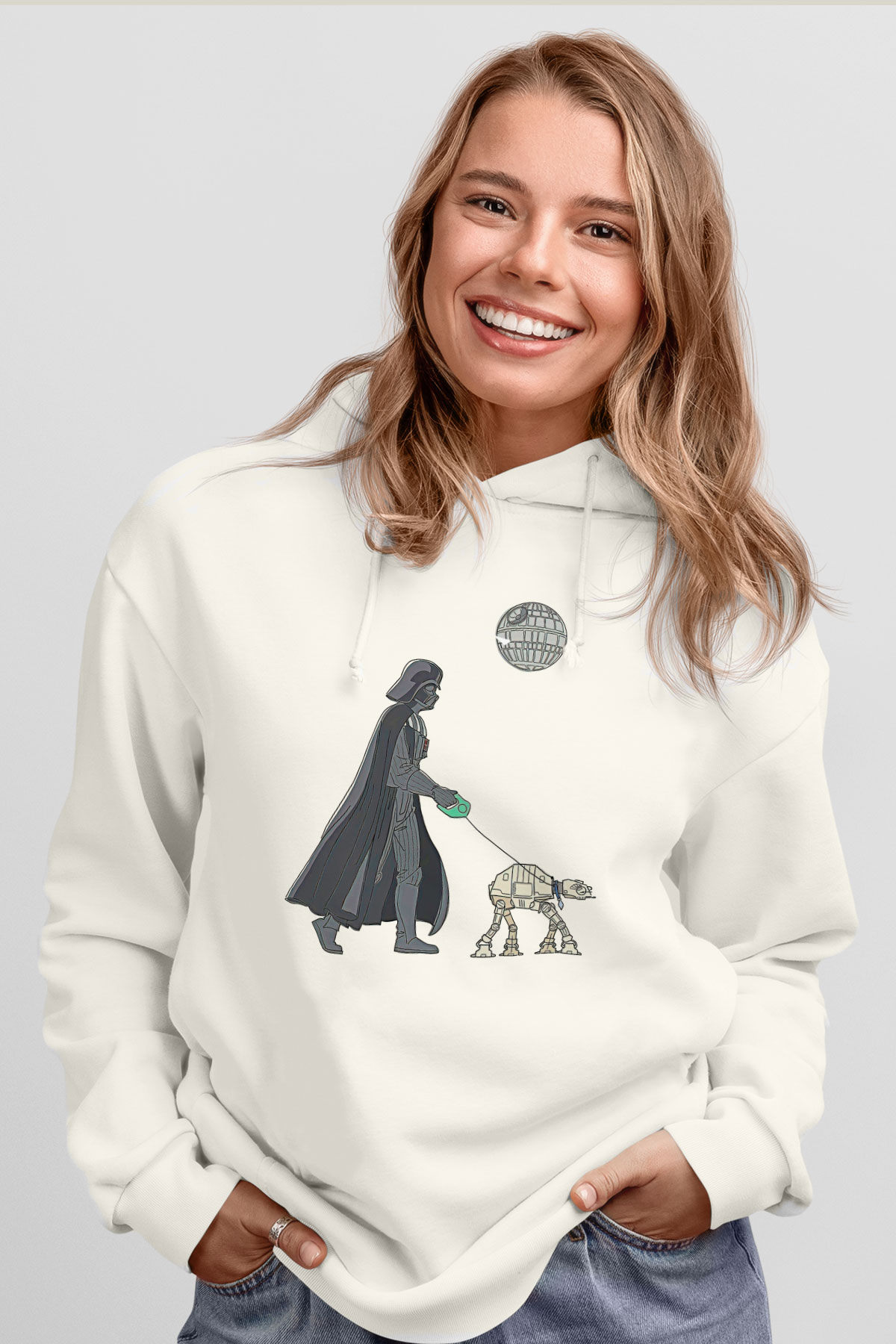 Star Wars (Dart Vader) Baskılı Beyaz Unisex Hoodie