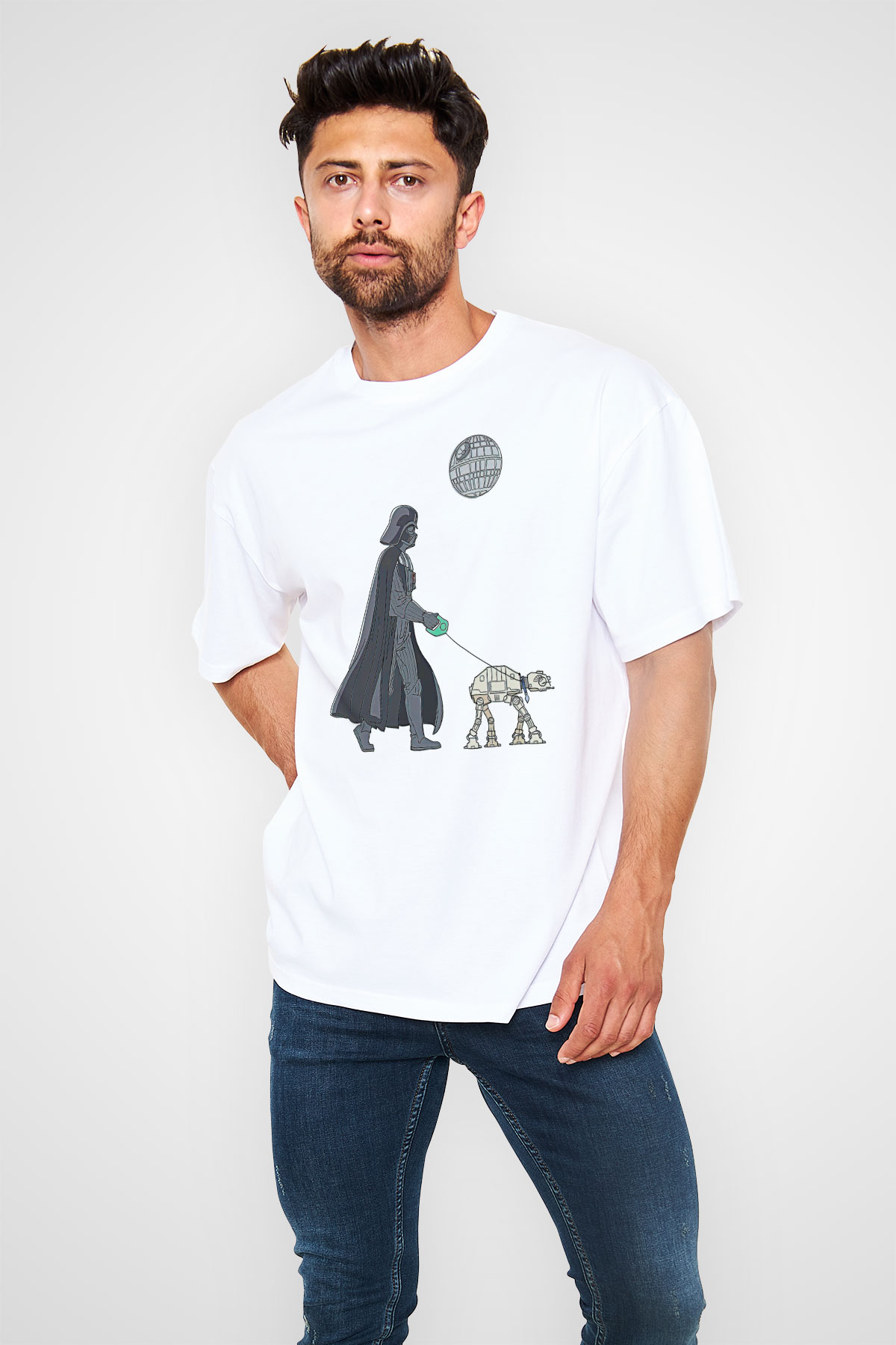 Star Wars (Dart Vader) Baskılı Beyaz Unisex Oversize Tişört - Tshirt