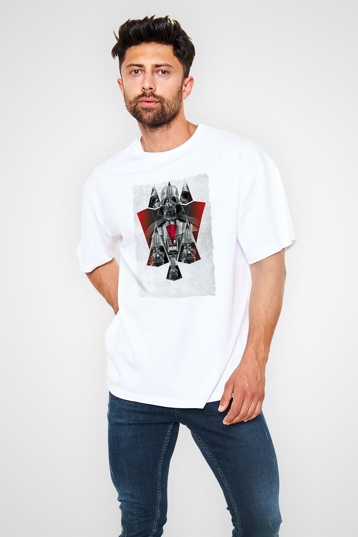 Star Wars (Dart Vader) Baskılı Beyaz Unisex Oversize Tişört - Tshirt