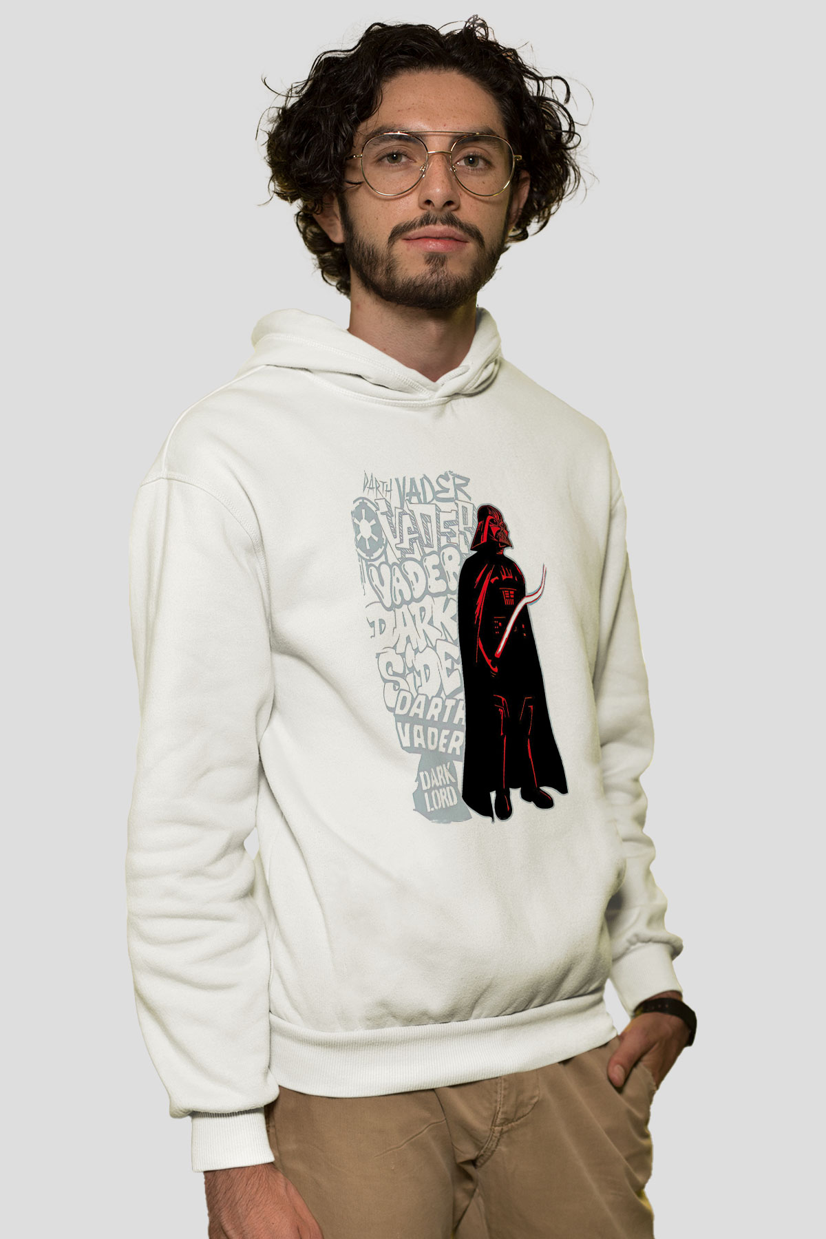 Star Wars (Dart Vader) Baskılı Beyaz Unisex Hoodie
