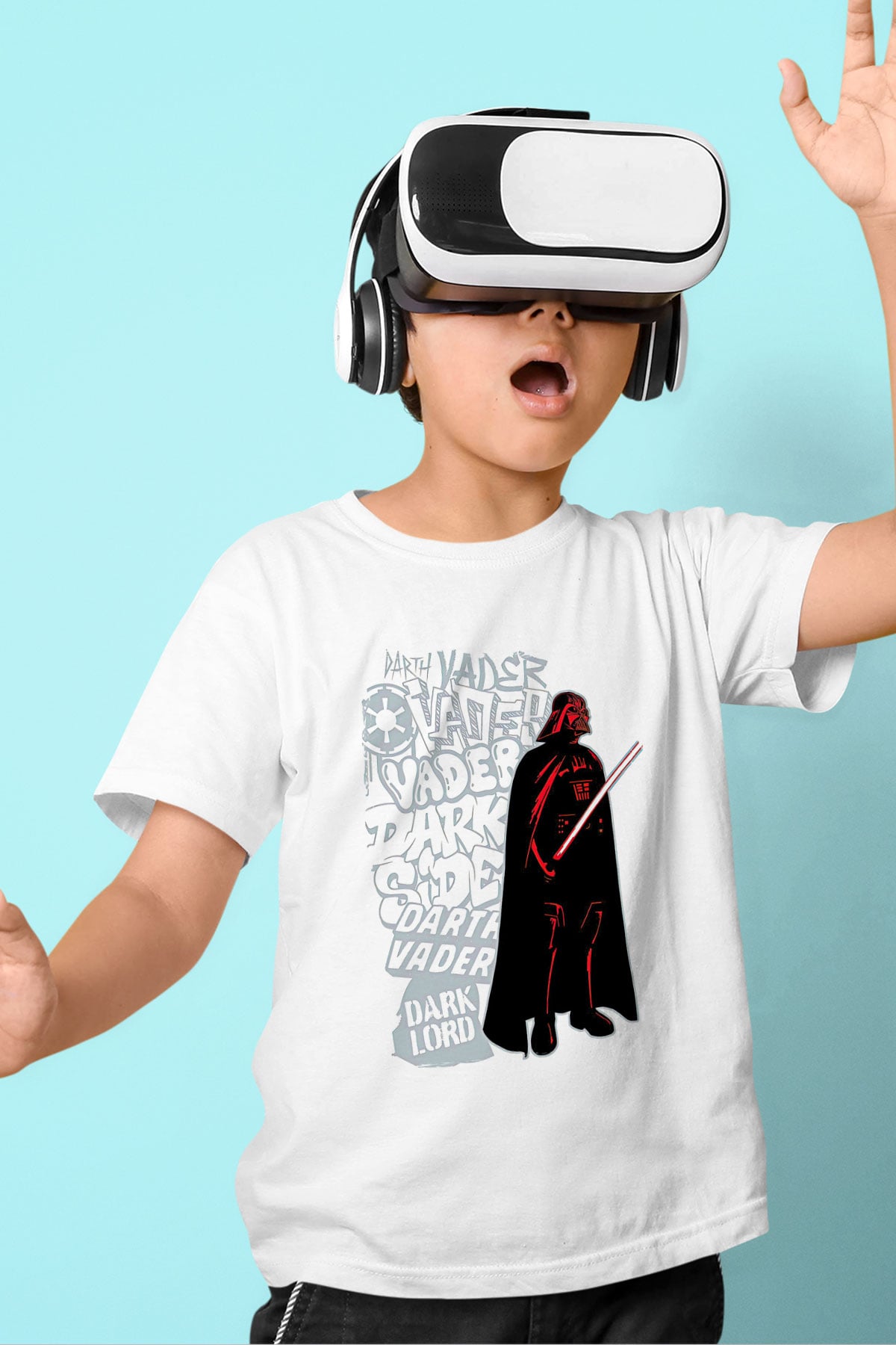 Star Wars (Dart Vader) Baskılı Beyaz Unisex Beyaz Çocuk Tişört - Tshirt