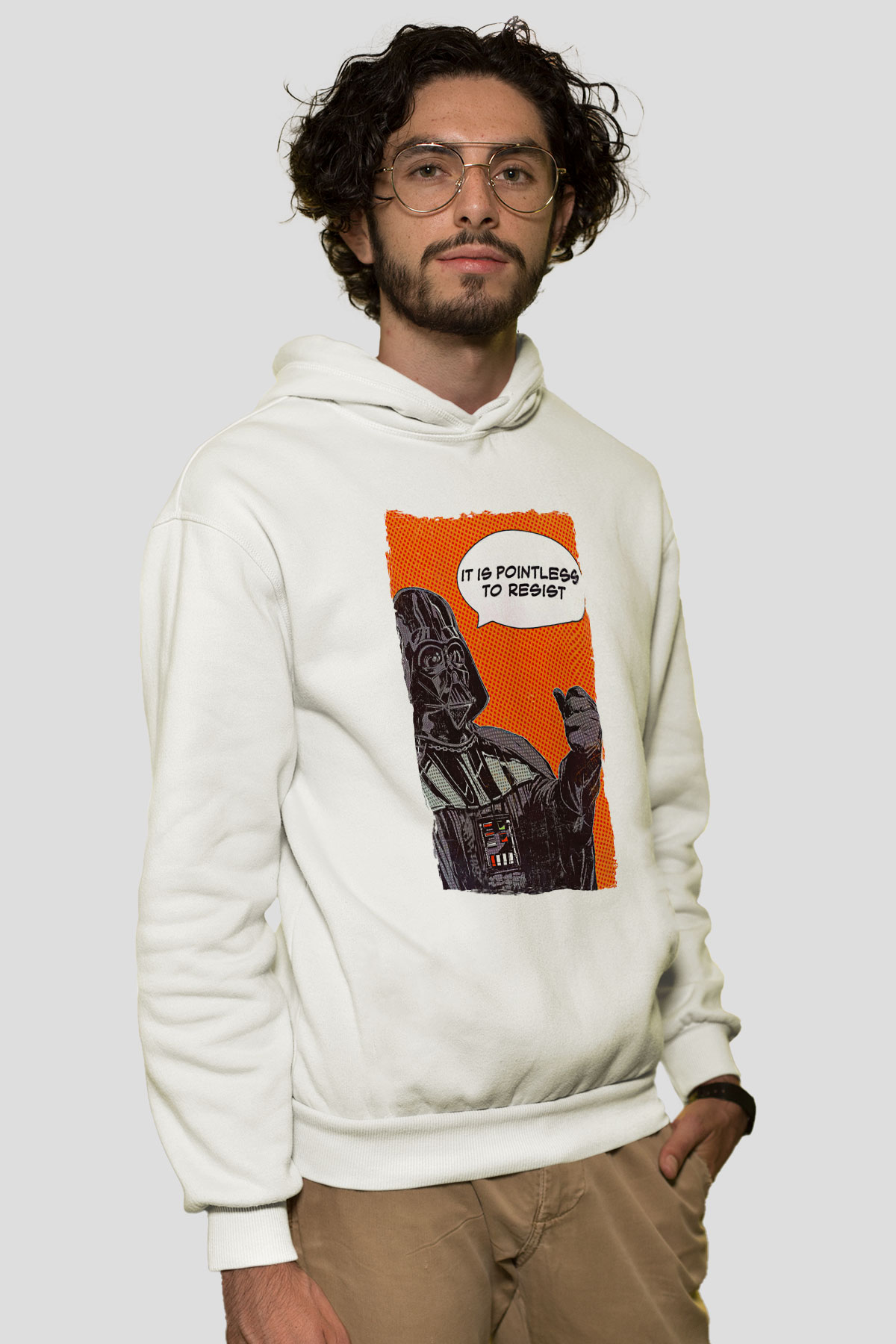 Star Wars (Dart Vader) Baskılı Beyaz Unisex Hoodie