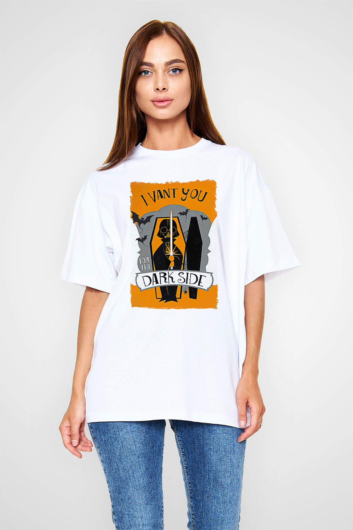 Star Wars (Dart Vader) Baskılı Beyaz Unisex Oversize Tişört - Tshirt