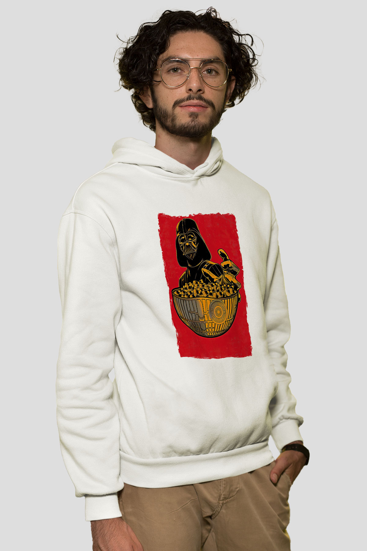 Star Wars (Dart Vader) Baskılı Beyaz Unisex Hoodie