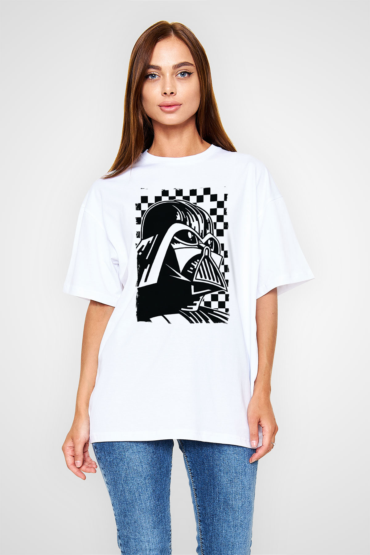 Star Wars (Dart Vader) Baskılı Beyaz Unisex Oversize Tişört - Tshirt