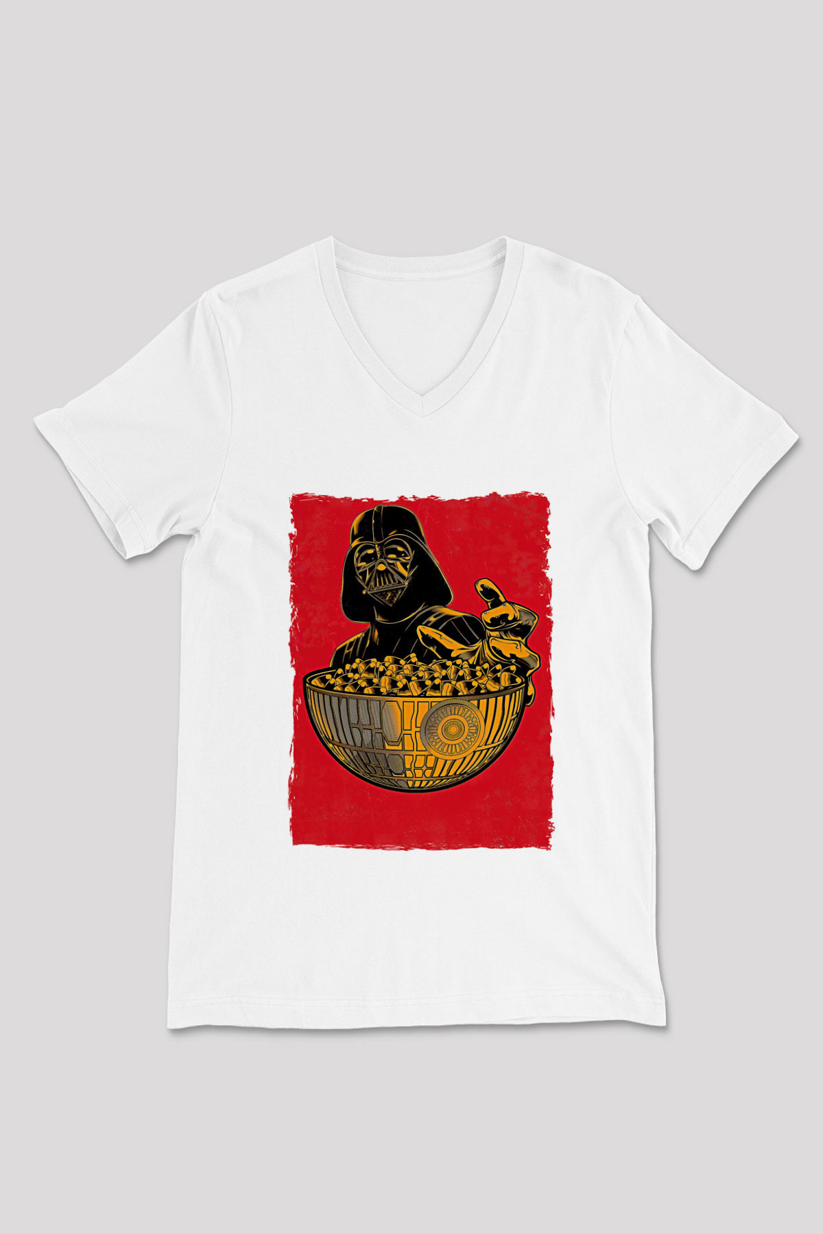Star Wars (Dart Vader) Baskılı Beyaz Unisex V Yaka Tişört - Tshirt