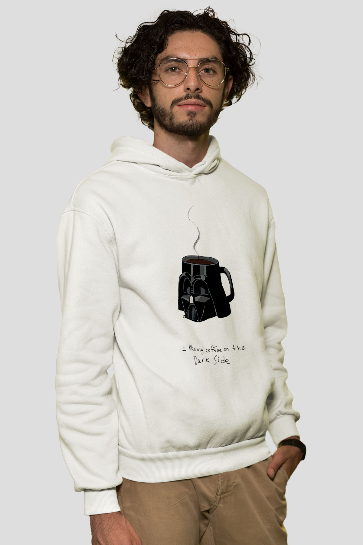 Star Wars (Dart Vader) Baskılı Beyaz Unisex Hoodie