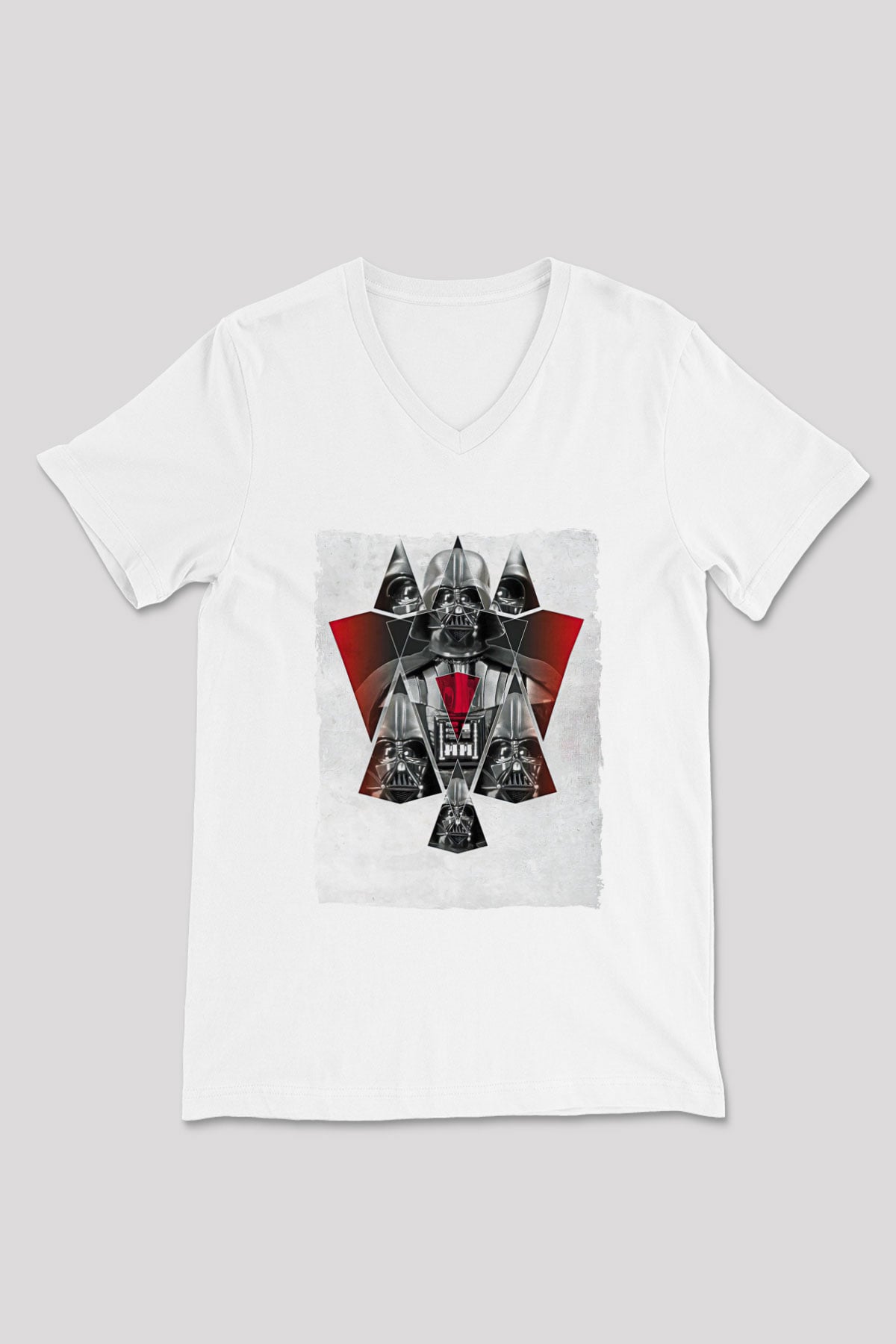 Star Wars (Dart Vader) Baskılı Beyaz Unisex V Yaka Tişört - Tshirt