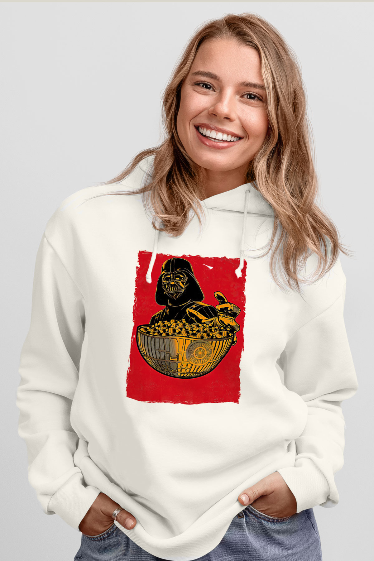 Star Wars (Dart Vader) Baskılı Beyaz Unisex Hoodie
