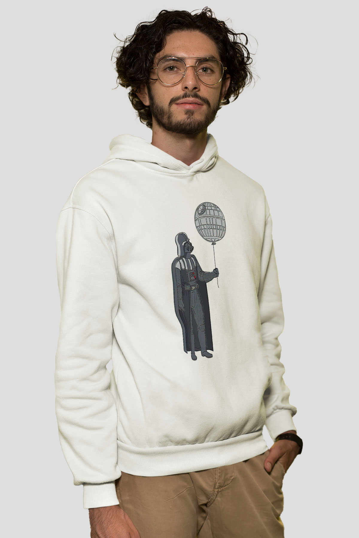 Star Wars (Dart Vader) Baskılı Beyaz Unisex Hoodie