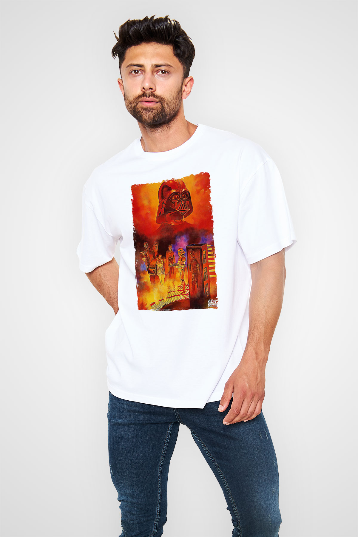 Star Wars (Dart Vader) Baskılı Beyaz Unisex Oversize Tişört - Tshirt