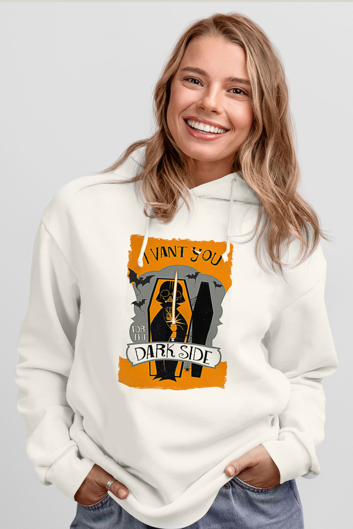 Star Wars (Dart Vader) Baskılı Beyaz Unisex Hoodie