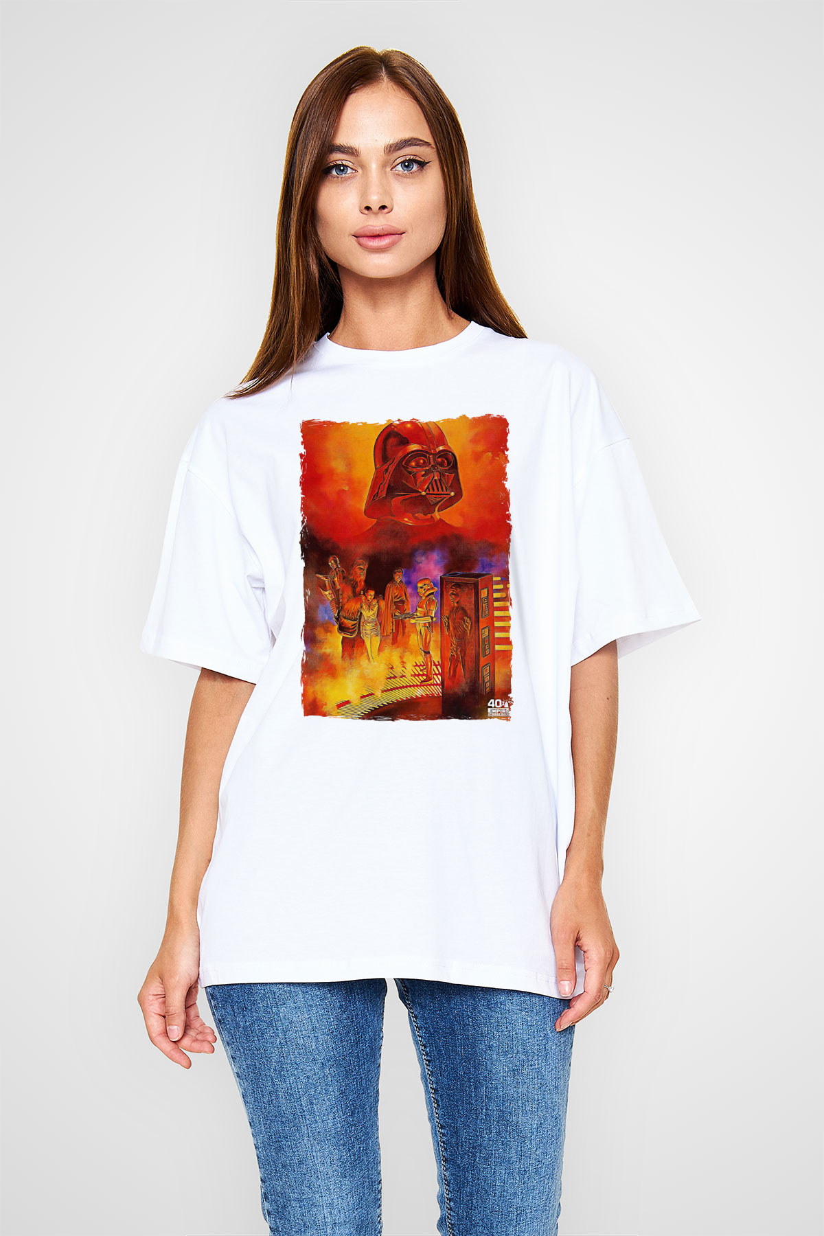 Star Wars (Dart Vader) Baskılı Beyaz Unisex Oversize Tişört - Tshirt