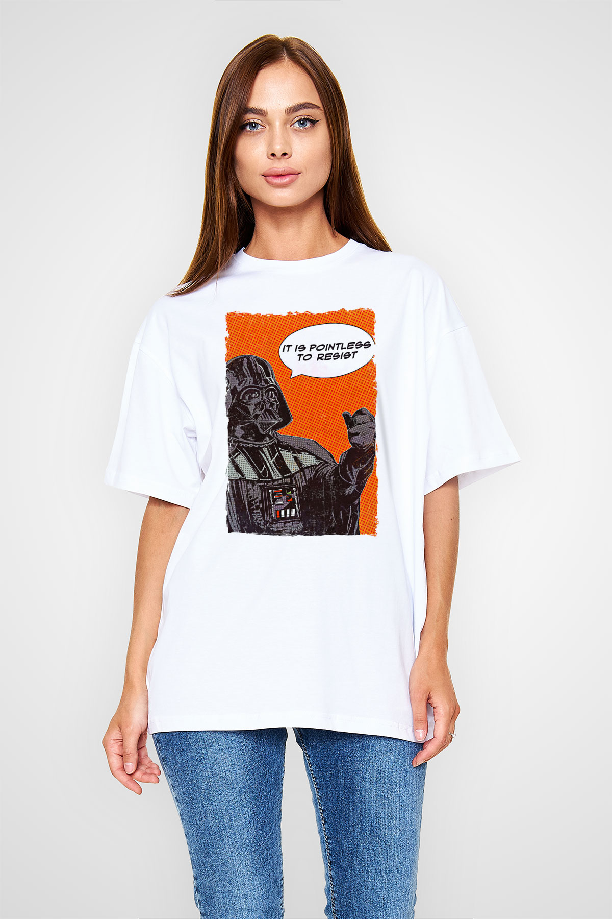 Star Wars (Dart Vader) Baskılı Beyaz Unisex Oversize Tişört - Tshirt