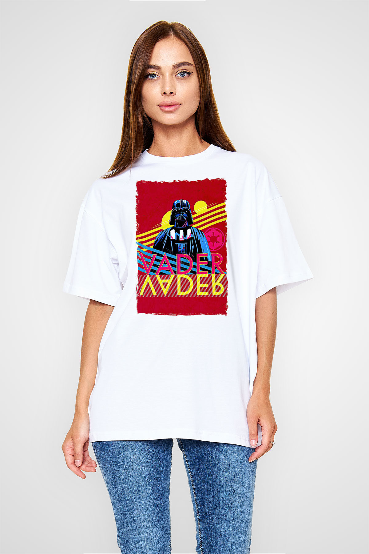 Star Wars (Dart Vader) Baskılı Beyaz Unisex Oversize Tişört - Tshirt