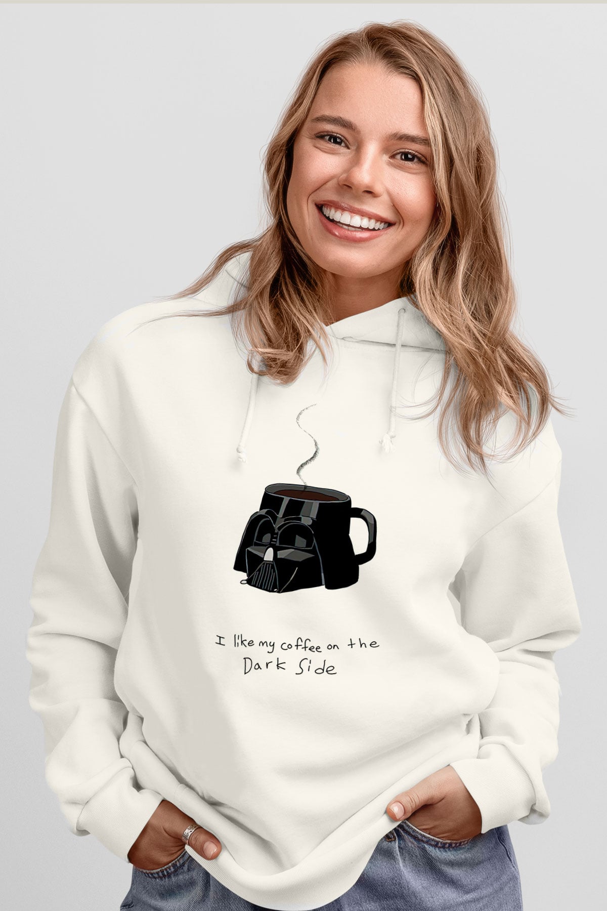 Star Wars (Dart Vader) Baskılı Beyaz Unisex Hoodie