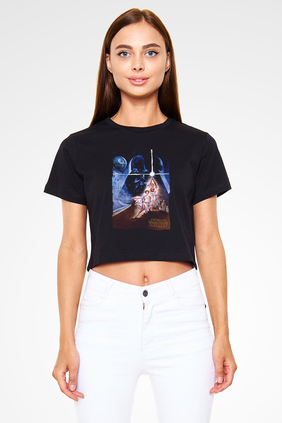Star Wars (Dart Vader) Baskılı Siyah Crop Top Kadın Tişört - Tshirt