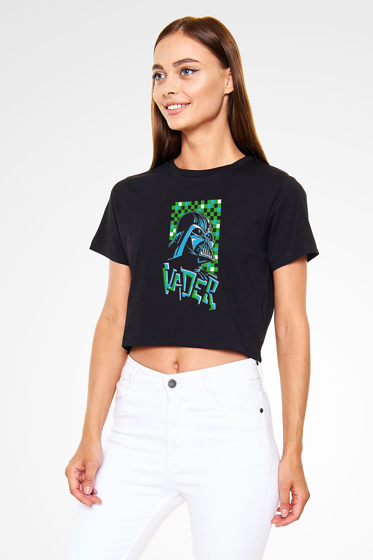 Star Wars (Dart Vader) Baskılı Siyah Crop Top Kadın Tişört - Tshirt
