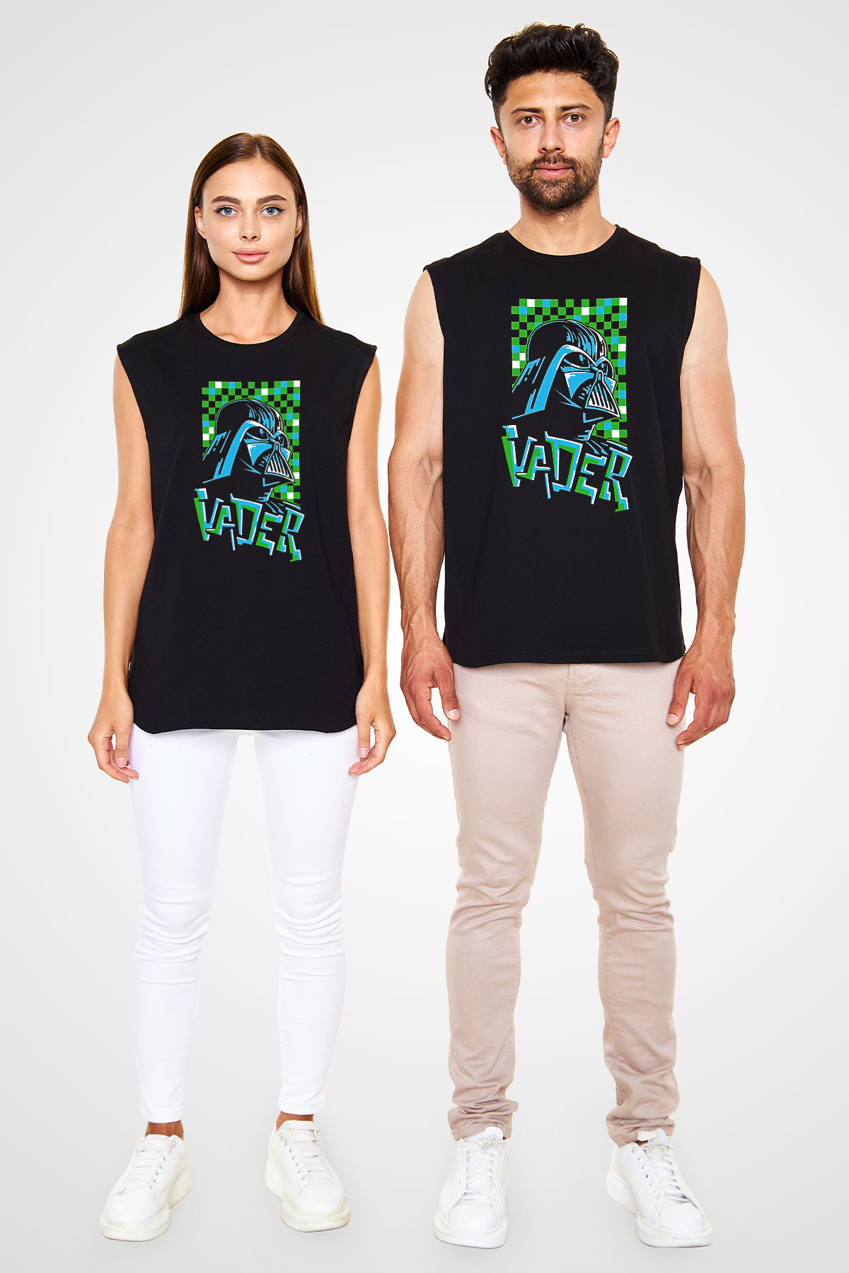 Star Wars (Dart Vader) Baskılı Unisex Siyah Kolsuz Tişört - Tshirt
