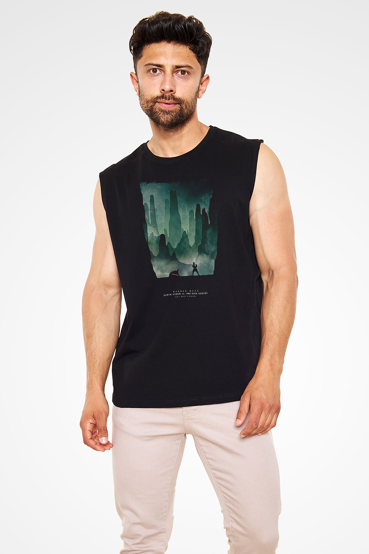 Star Wars (Dart Vader) Baskılı Unisex Siyah Kolsuz Tişört - Tshirt