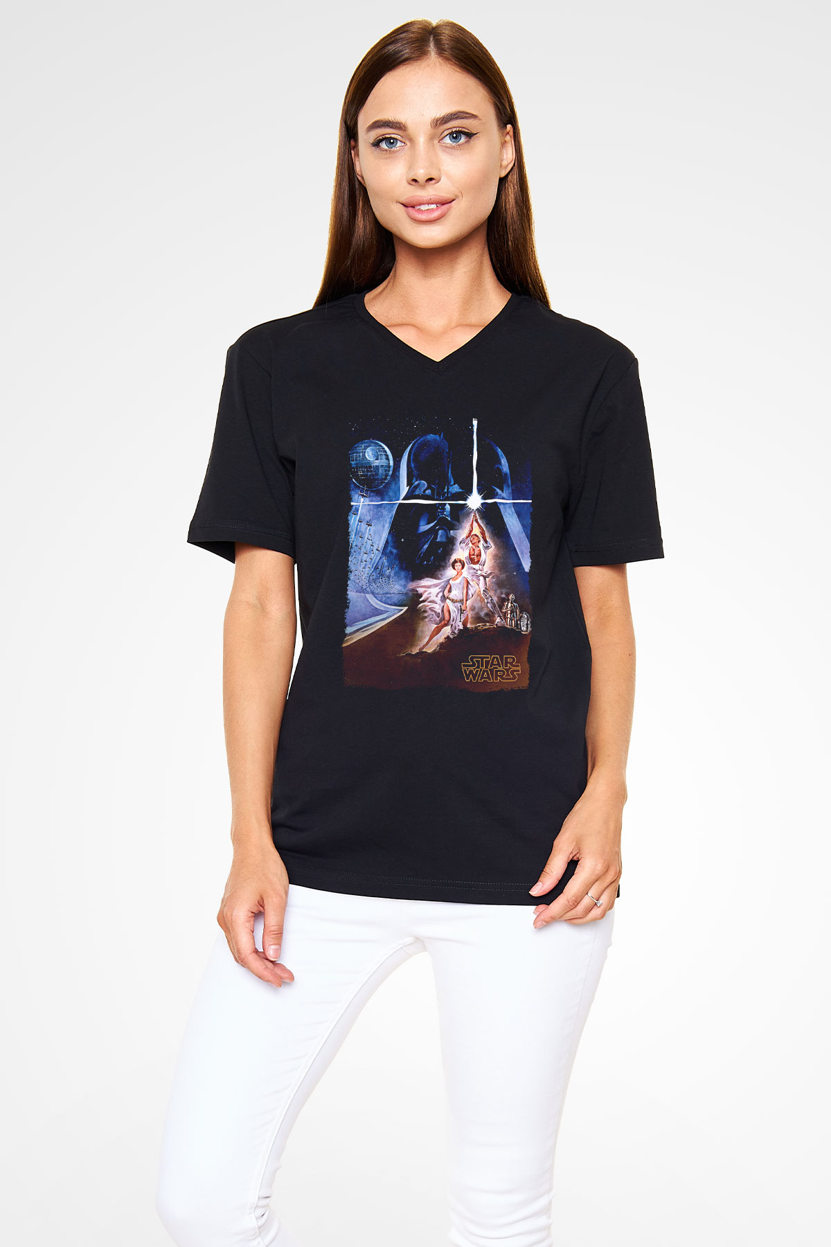 Star Wars (Dart Vader) Baskılı Unisex Siyah V Yaka Tişört - Tshirt