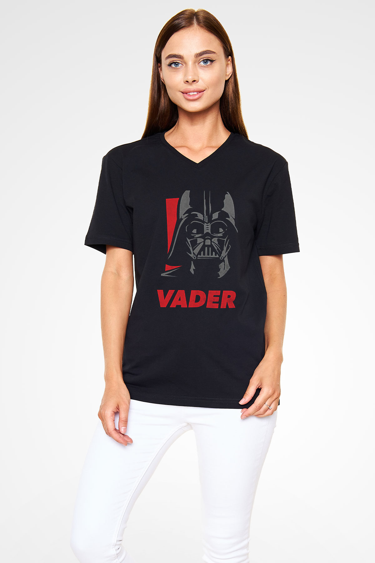 Star Wars (Dart Vader) Baskılı Unisex Siyah V Yaka Tişört - Tshirt