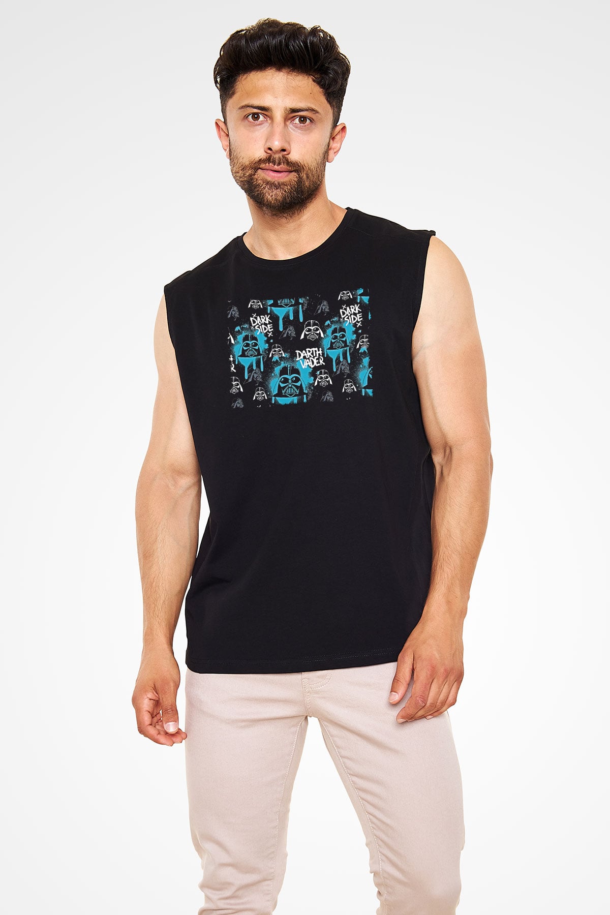 Star Wars (Dart Vader) Baskılı Unisex Siyah Kolsuz Tişört - Tshirt