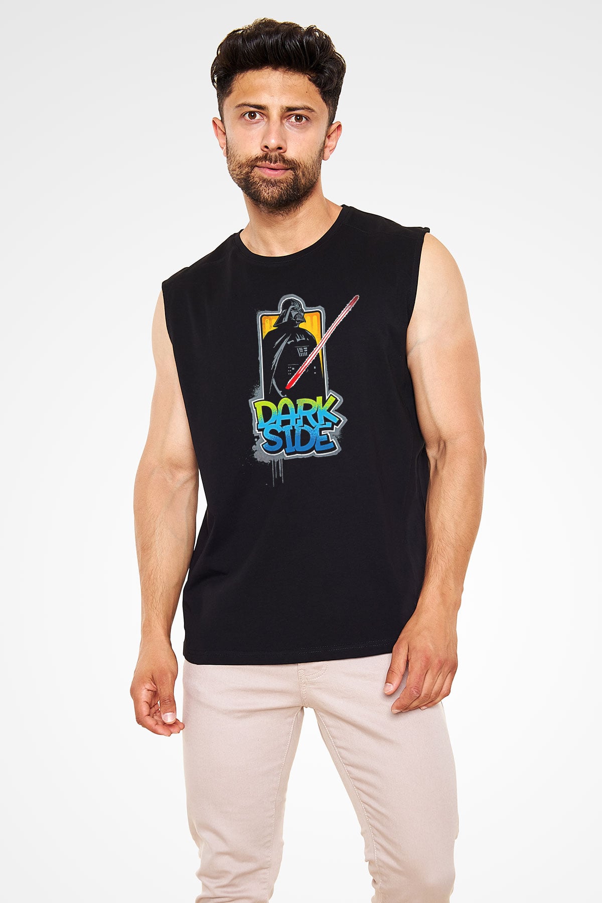 Star Wars (Dart Vader) Baskılı Unisex Siyah Kolsuz Tişört - Tshirt