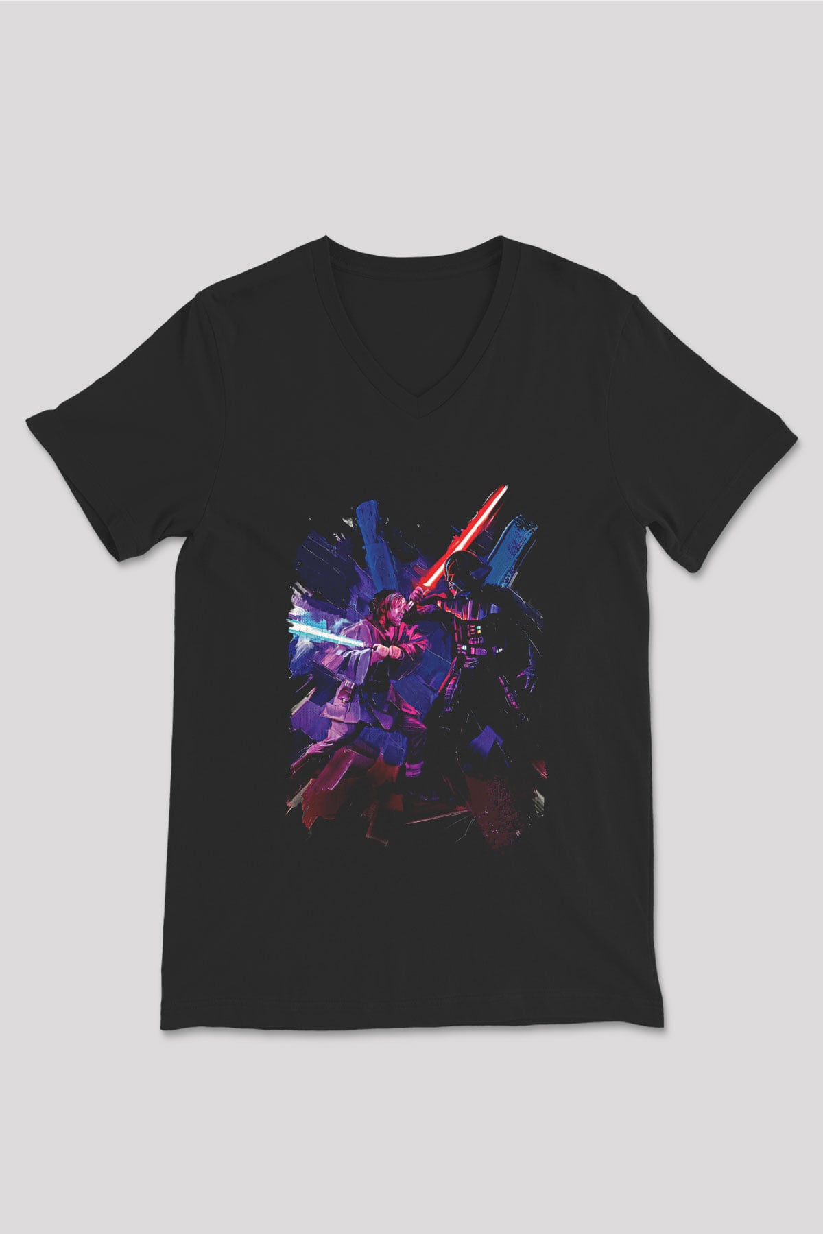 Star Wars (Dart Vader) Baskılı Unisex Siyah V Yaka Tişört - Tshirt