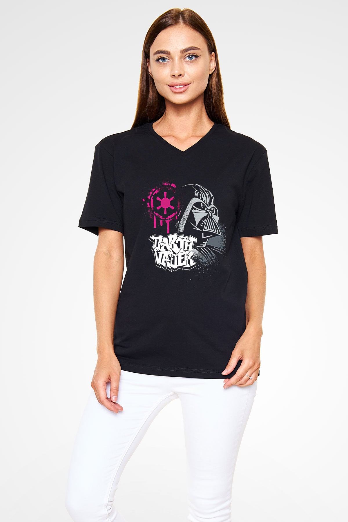 Star Wars (Dart Vader) Baskılı Unisex Siyah V Yaka Tişört - Tshirt